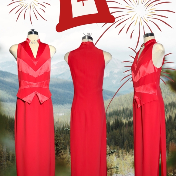 Jhoseff Ribboff  Red Satin Formal Elegant Dress.    Size 10 - Picture 5 of 16